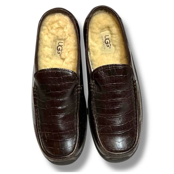 UGG Australia Crocodile Embossed Slip On Casual Sheep Skin Lined Loafers - Picture 2 of 9